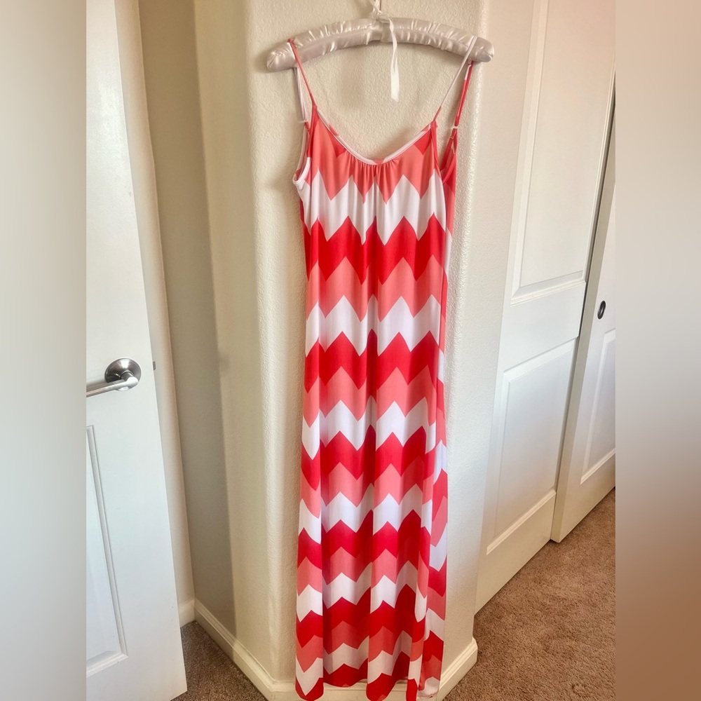 Body Central Red and White Chevron Maxi Dress